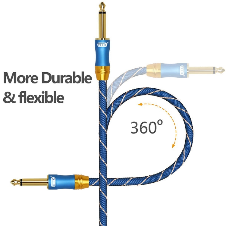EMK 6.35mm Male to Male 3 Section Gold-plated Plug Grid Nylon Braided Audio Cable for Speaker Amplifier Mixer, Length: 1.5m(Blue)