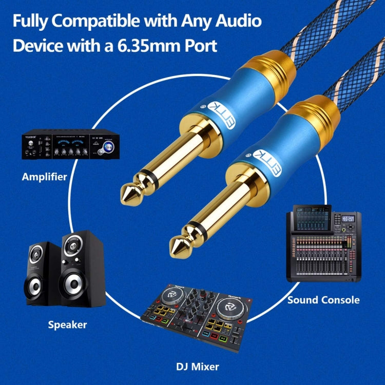 EMK 6.35mm Male to Male 3 Section Gold-plated Plug Grid Nylon Braided Audio Cable for Speaker Amplifier Mixer, Length: 1.5m(Blue)