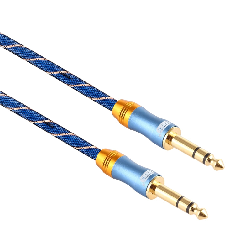 EMK 6.35mm Male to Male 4 Section Gold-plated Plug Grid Nylon Braided Audio Cable for Speaker Amplifier Mixer, Length: 2m(Blue)