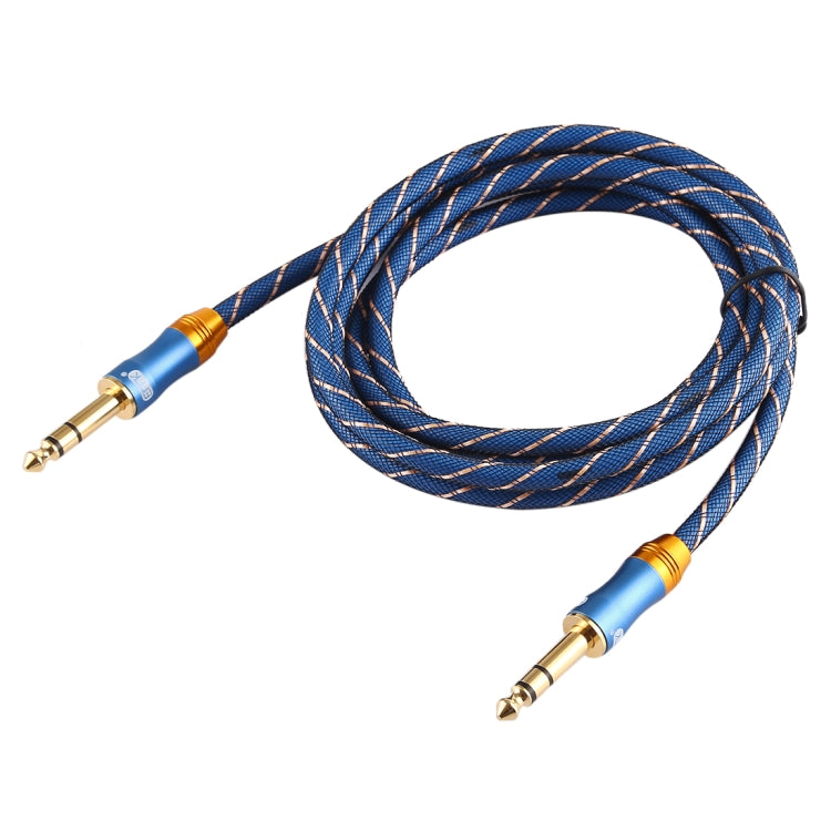 EMK 6.35mm Male to Male 4 Section Gold-plated Plug Grid Nylon Braided Audio Cable for Speaker Amplifier Mixer, Length: 2m(Blue)
