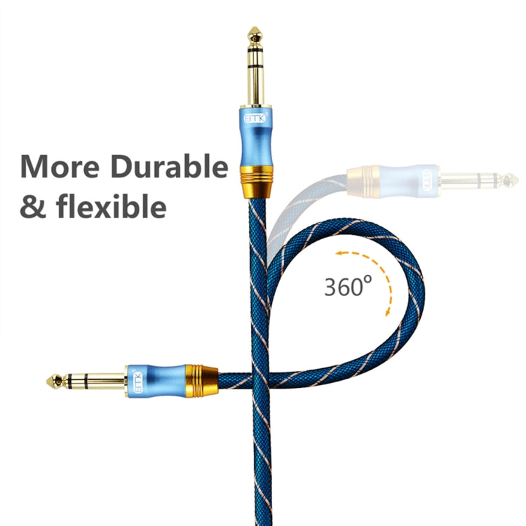 EMK 6.35mm Male to Male 4 Section Gold-plated Plug Grid Nylon Braided Audio Cable for Speaker Amplifier Mixer, Length: 2m(Blue)