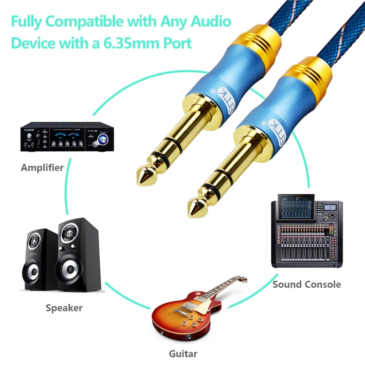 EMK 6.35mm Male to Male 4 Section Gold-plated Plug Grid Nylon Braided Audio Cable for Speaker Amplifier Mixer, Length: 2m(Blue)