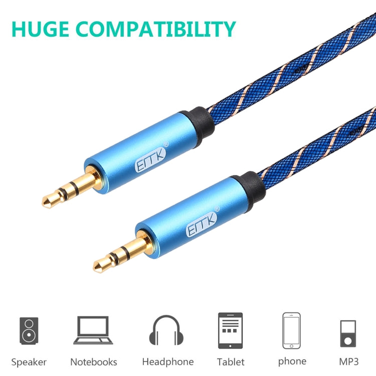 EMK 3.5mm Male to Male Grid Nylon Braided Audio Cable for Speaker / Notebooks / Headphone, Length: 0.5m(Blue)