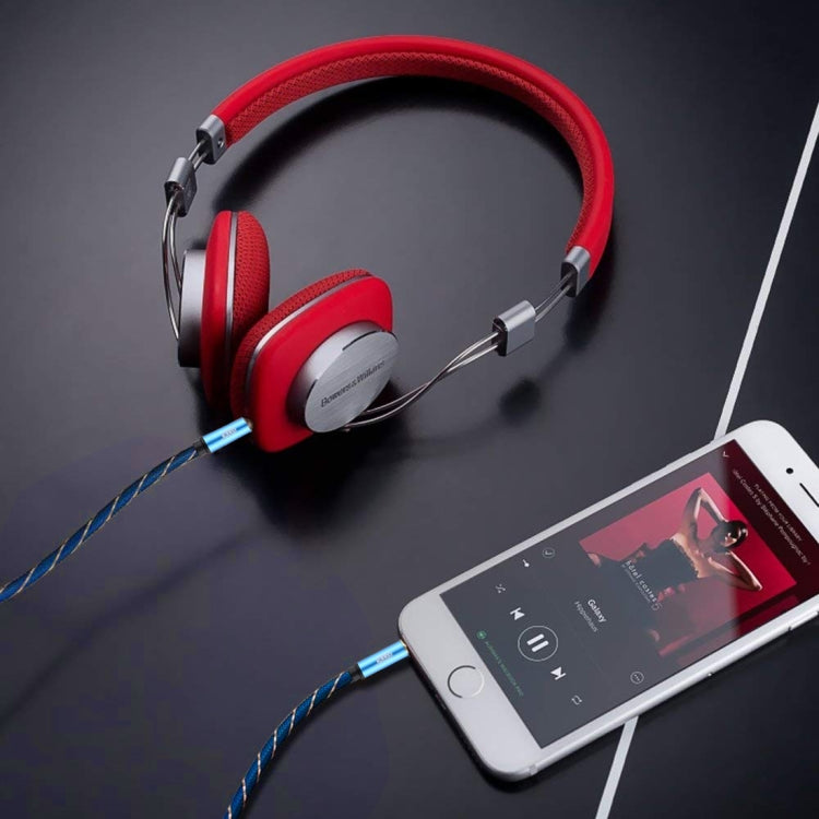 EMK 3.5mm Male to Male Grid Nylon Braided Audio Cable for Speaker / Notebooks / Headphone, Length: 0.5m(Blue)