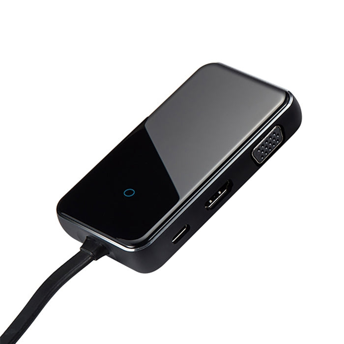 KZ-C-301 7 in 1 VGA Interface + PD Power Supply Port + HDMI HD Interface + 2 USB 3.0 Interface to USB-C / Type-C Interface Glass Surface Multifunction HUB Docking Station with SD & TF Card Slots(Black)
