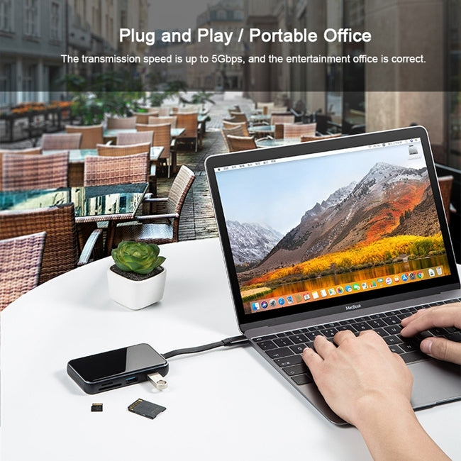 KZ-C-201 6 in 1 PD Power Supply Port + HDMI HD Interface + 2 USB 3.0 Interface to USB-C / Type-C Interface Glass Surface Multifunction HUB Docking Station with SD & TF Card Slots(Black)