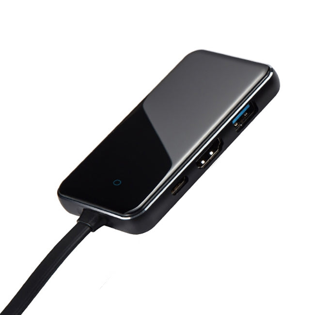 KZ-C-101 5 in 1 PD Power Supply Port + HDMI HD Interface + 3 USB 3.0 Interface to USB-C / Type-C Interface Glass Surface Multifunction HUB Docking Station(Black)