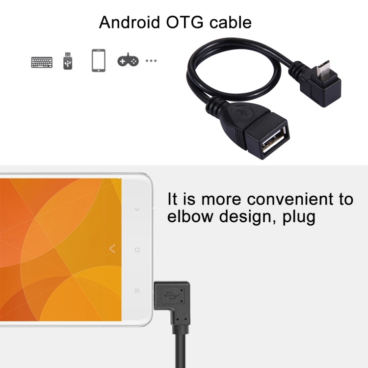 90 Degree Elbow Micro USB Male to USB 2.0 Female OTG Converter Adapter Cable for Samsung Galaxy S7 & S7 Edge / LG G4 / Huawei P8 / Xiaomi Mi4 and other Smartphones (Black)