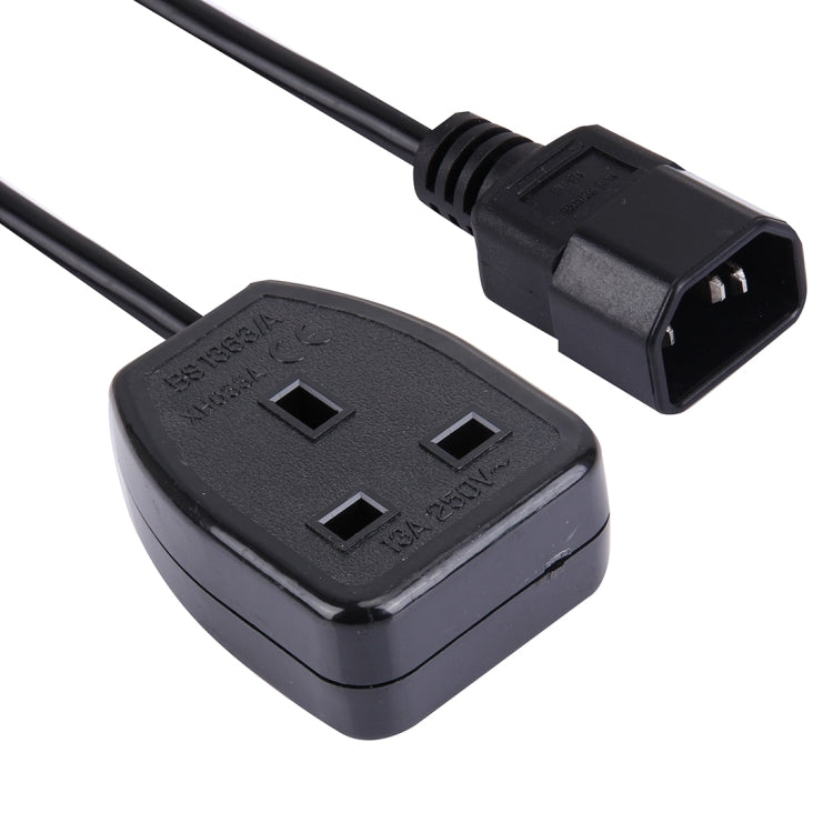 C14 to UK Plug Female Socket Power Extension Cable, Length: 35cm