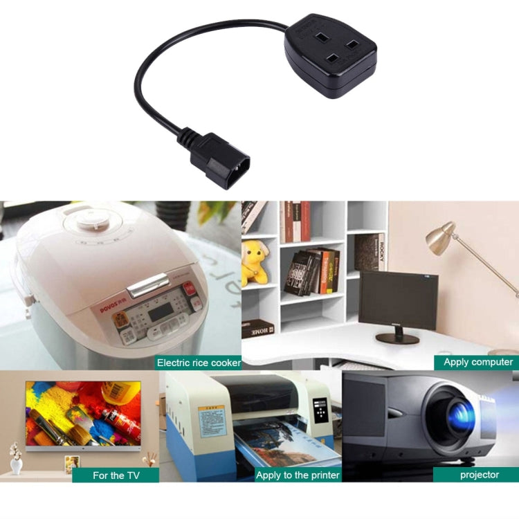 C14 to UK Plug Female Socket Power Extension Cable, Length: 35cm