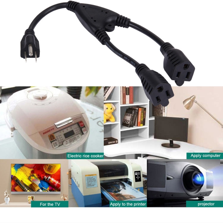 US Plug 2 in 1 Female to Male Splitter Power Extension Cable, Length: 35cm