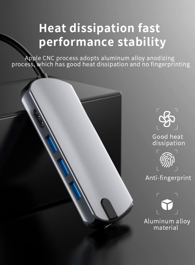 Basix T1908 8 In 1 Multi-function Type-C / USB-C HUB Expansion Dock(Grey)