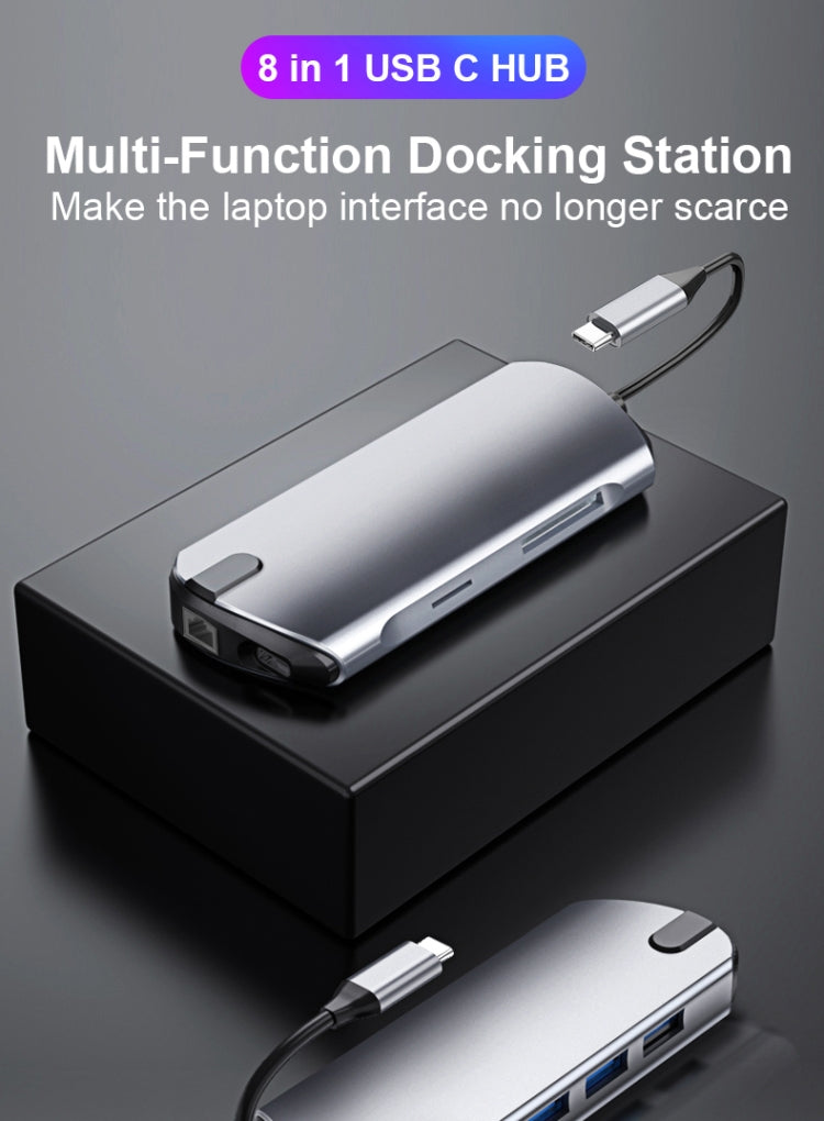 Basix T1908 8 In 1 Multi-function Type-C / USB-C HUB Expansion Dock(Grey)