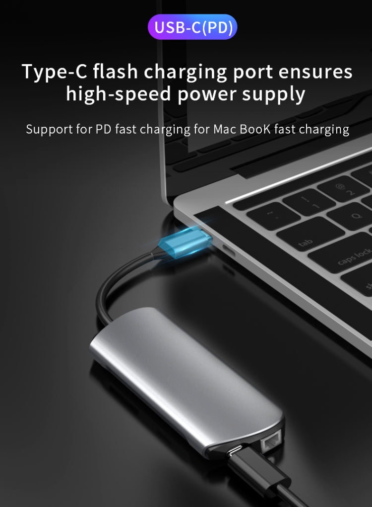 Basix T1908 8 In 1 Multi-function Type-C / USB-C HUB Expansion Dock(Grey)