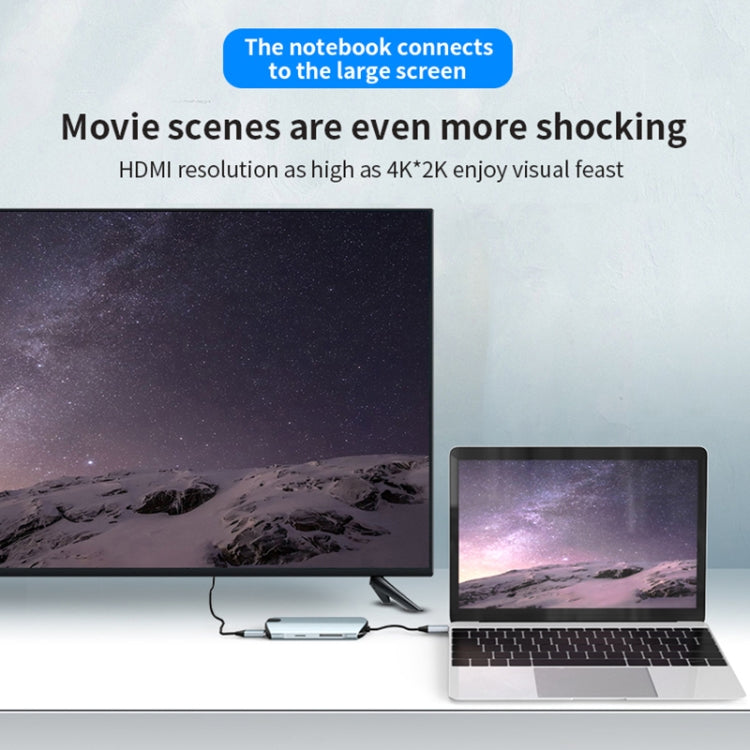 Basix T1908C 8 In 1 Multi-function Type-C / USB-C HUB Expansion Dock(Silver)