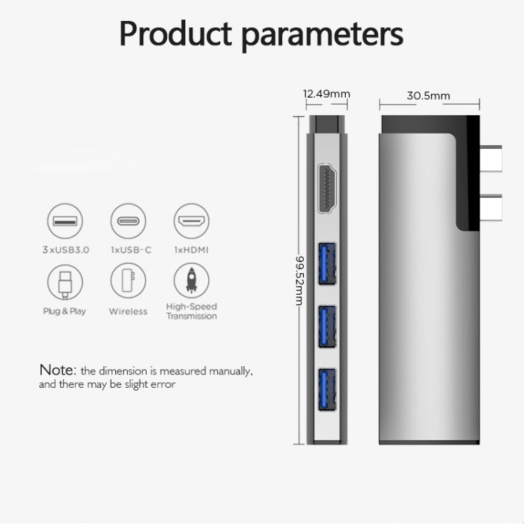Basix P5 5 In 1 Multi-function Type-C / USB-C HUB Expansion Dock(Grey)