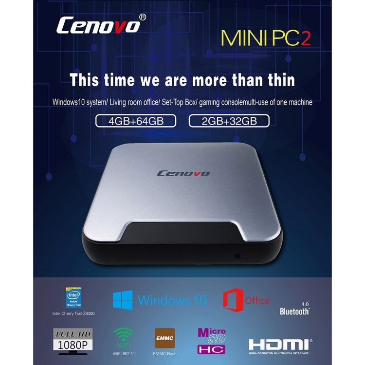 Cenovo MINIPC2 TV Box Windows 10 Mini PC, Intel Cherry Trail Z8300 Quad Core 1.84GHz, RAM: 4GB, ROM: 64GB, Support WiFi / HDMI / Bluetooth / USB(Black)