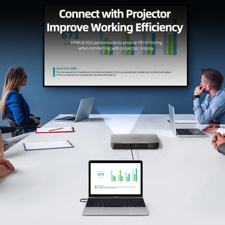 ROCK RCB0724 12 in 1 3 USB-C / Type-C + 2 USB 2.0 + 2 USB 3.0 + RJ45 Gigabit Ethernet Port + VGA + HDMI Multi-Function HUB Laptop Stand Base with SD / TF Card Slot & 3.5mm Jack