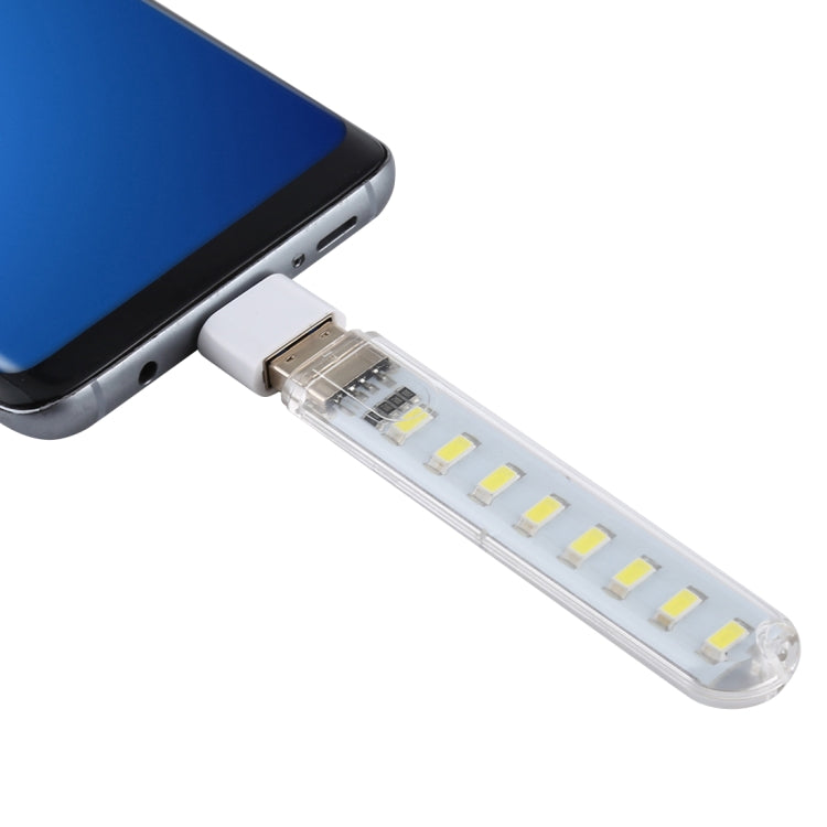 8LEDs 5V 200LM USB LED Book Light Portable Night Light, with Type-C Adapter