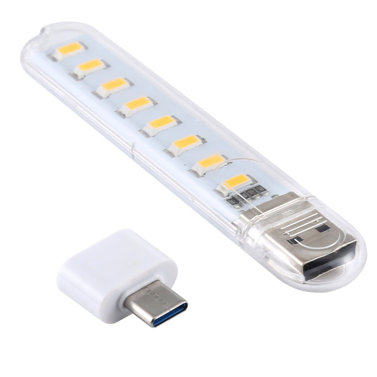 8LEDs 5V 200LM USB LED Book Light Portable Night Light, with Type-C Adapter
