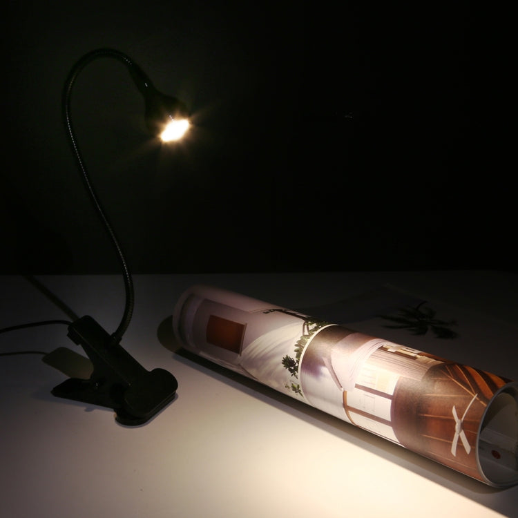 3W 360 Degree Rotation USB Metal Flexible Neck Warm White Light LED Light with Switch & Clip(Black)
