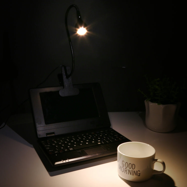 3W 360 Degree Rotation USB Metal Flexible Neck Warm White Light LED Light with Switch & Clip(Black)