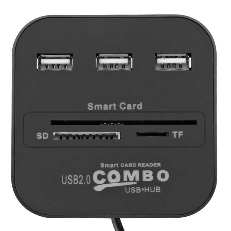 USB 2.0 COMBO Multi-function Card Reader TF + SD + ID Card + HUB x 3 Card Reader (Black)