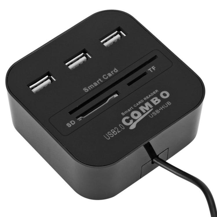 USB 2.0 COMBO Multi-function Card Reader TF + SD + ID Card + HUB x 3 Card Reader (Black)