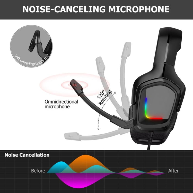 K20i Stereo Gaming Headset with Microphone RGB Light for XBox One / Laptop Tablet  - Black