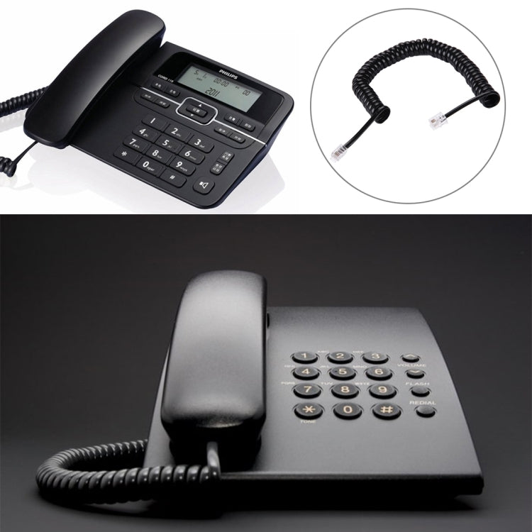 4 Core Male to Male RJ11 Spring Style Telephone Extension Coil Cable Cord Cable, Stretch Length: 2m