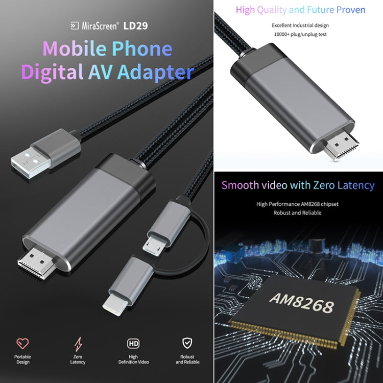 LD29 3 in 1 Micro USB + Type-C / USB-C to HD-MI + USB Android OS 1080P HDTV Dongle Cable, Plug and Play