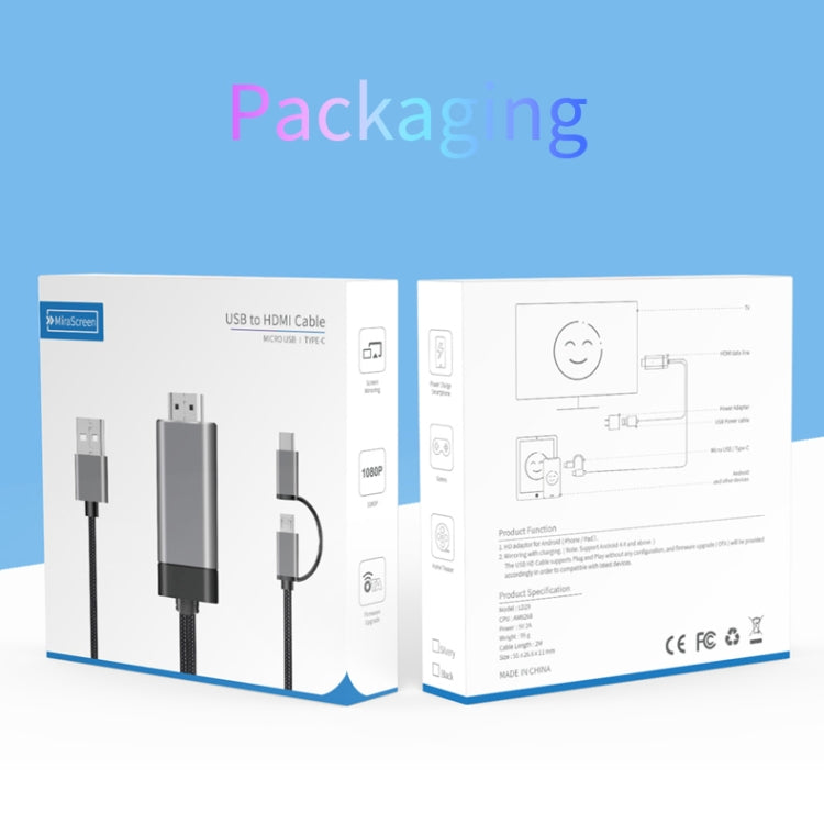 LD29 3 in 1 Micro USB + Type-C / USB-C to HD-MI + USB Android OS 1080P HDTV Dongle Cable, Plug and Play