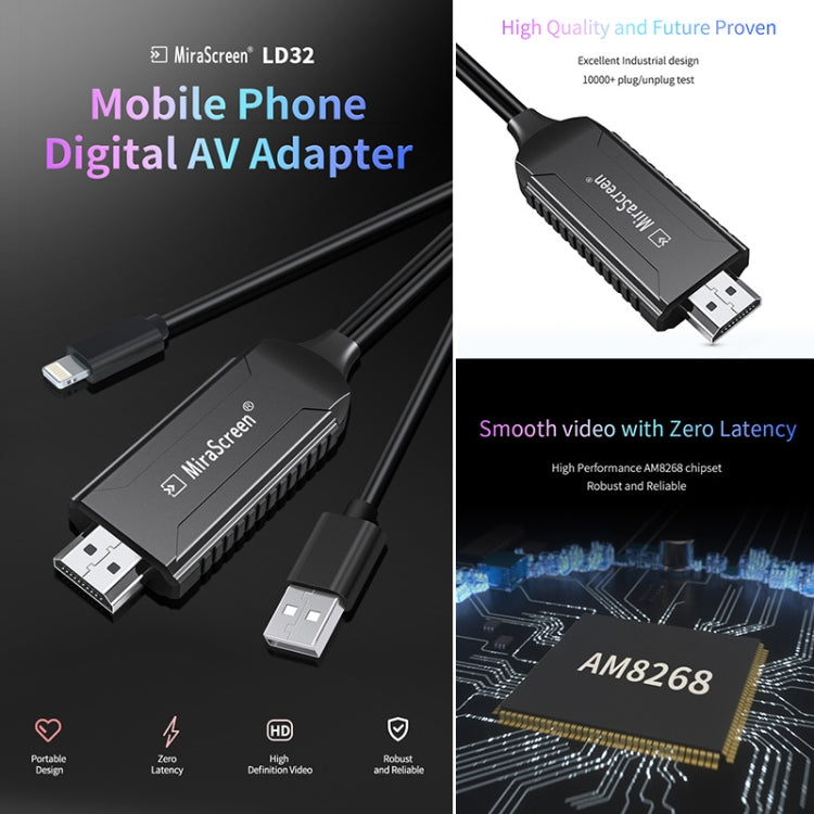 MiraScreen LD32 2 in 1 8 Pin to HD-MI + USB  iOS HDTV Dongle Digital AV Adapter Cable for iPhone