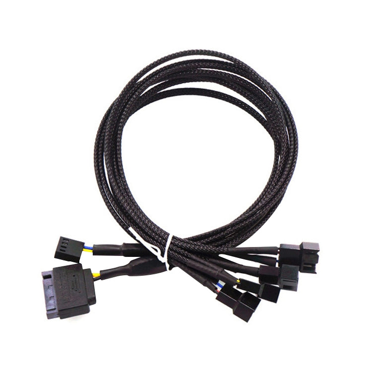 Power Supply SATA + Motherboard 4 Pin to Fan 4 Pin Interface One-to-four Computer Fan Speed Measurement and PWM Extension Cable, Cable Length: 43cm