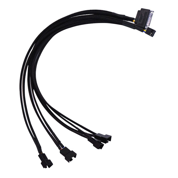 Power Supply SATA + Motherboard 4 Pin to Fan 4 Pin Interface One-to-four Computer Fan Speed Measurement and PWM Extension Cable, Cable Length: 43cm