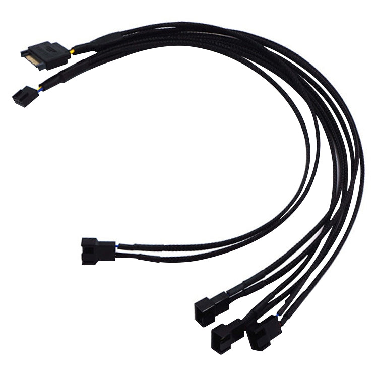 Power Supply SATA + Motherboard 4 Pin to Fan 4 Pin Interface One-to-four Computer Fan Speed Measurement and PWM Extension Cable, Cable Length: 43cm