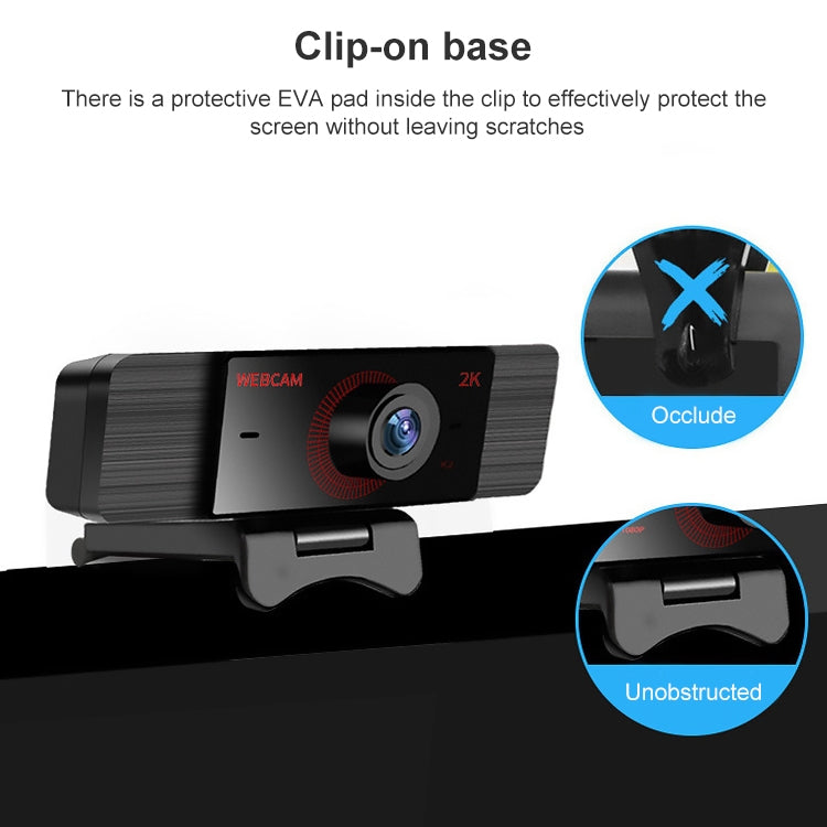 K04 2K 4MP USB 2.0 Drive-free Clip-on Computer Conference Camera with Holder, Cable Length: 1.5m