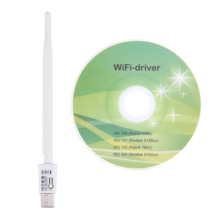 SM-N150M1-W2 USB 2.0 150Mbps 2.4GHz WiFi Wireless Adapter + 5DBi Antenna, IEEE 802.11b / 802.11g / 802.11n, 64/128Bit WEP, WAP, WAP2