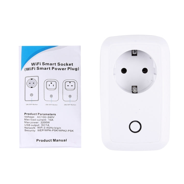 WiFi Smart Power Plug Socket with USB Port, Android 3.0+ & iOS 6.1+ Supported, Remote Control, Timing Switch, Charging Protection, EU Plug