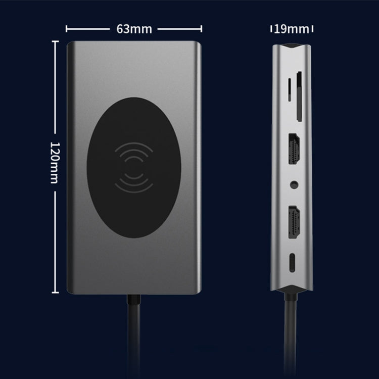 Basix T14 14 in 1 USB-C / Type-c to HDMIx2 + VGA + USB 3.0x5 + SD + TF + RJ45 + PD + 3.5 Audio + 10W Converter
