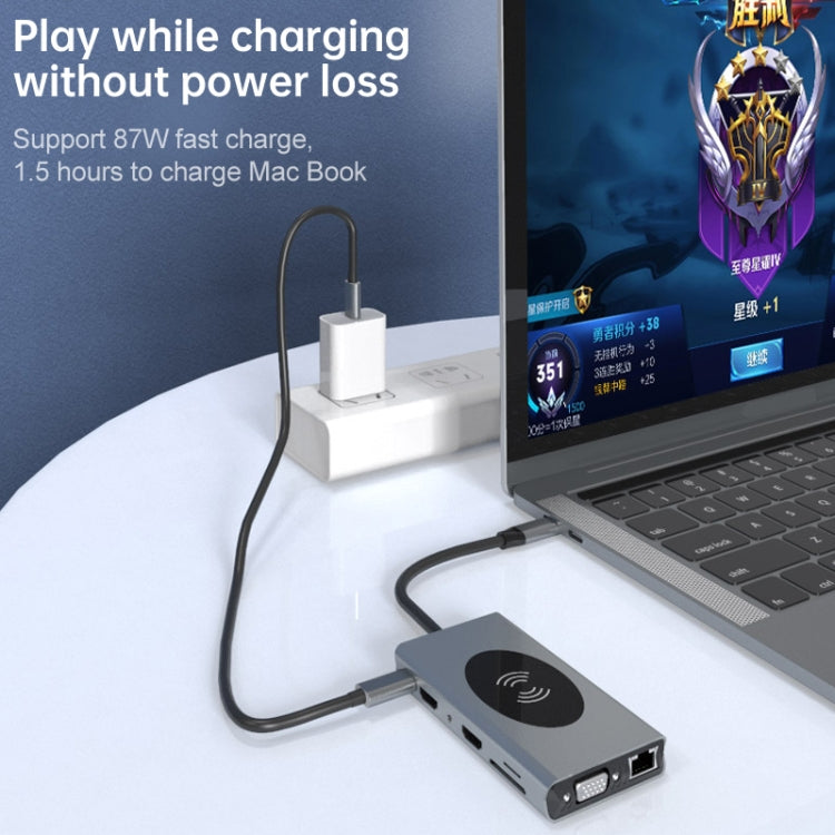 Basix T14 14 in 1 USB-C / Type-c to HDMIx2 + VGA + USB 3.0x5 + SD + TF + RJ45 + PD + 3.5 Audio + 10W Converter
