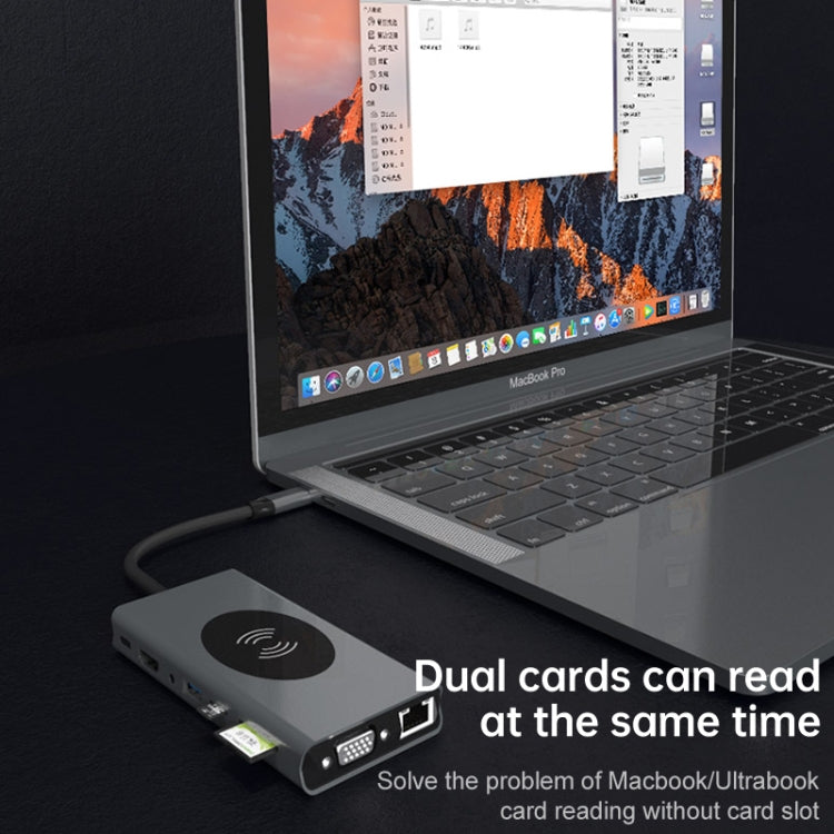 Basix T15 15 in 1 USB-C / Type-C to HDMI + VGA + USB 3.0x4 + USB 2.0x3 + SD + TF + RJ45 + PD + 3.5 Audio + 10W Converter