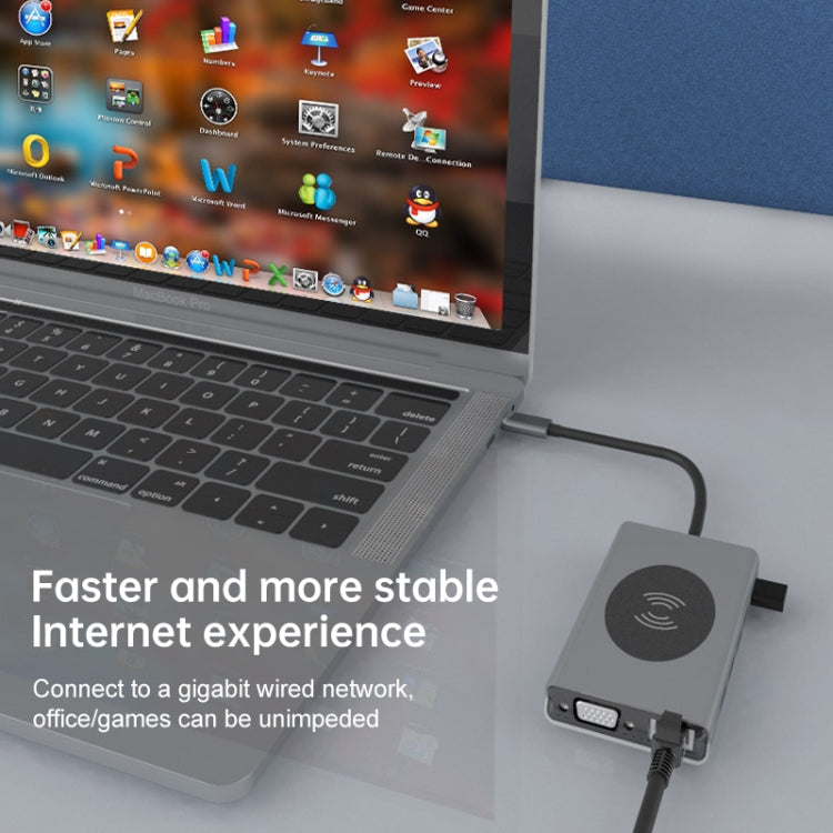 Basix T15 15 in 1 USB-C / Type-C to HDMI + VGA + USB 3.0x4 + USB 2.0x3 + SD + TF + RJ45 + PD + 3.5 Audio + 10W Converter