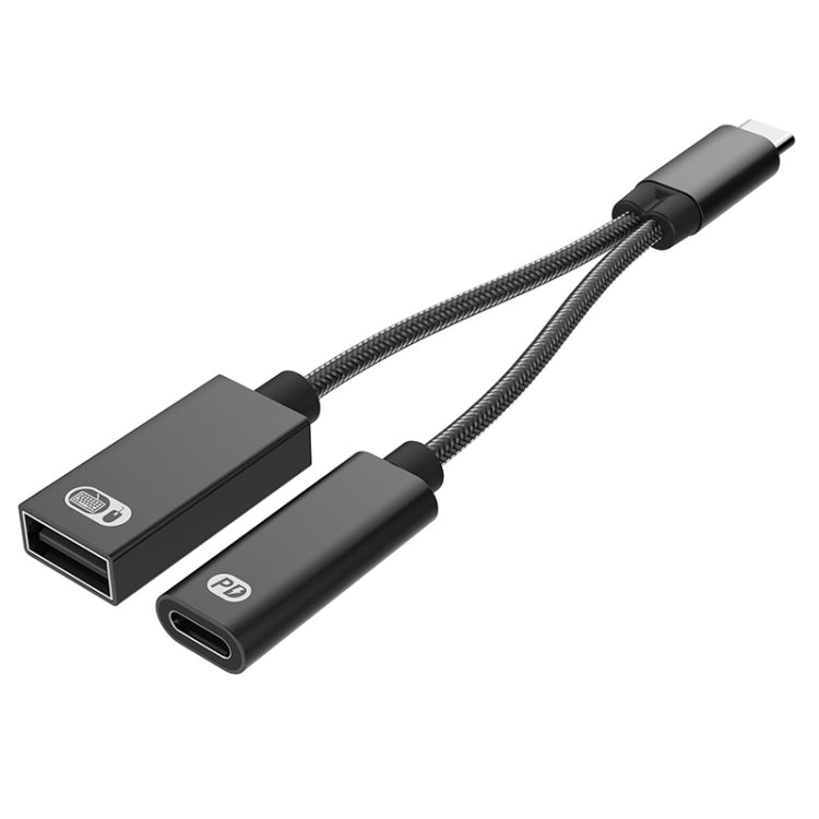 TA2Q USB-C / Type-C Male to PD 60W USB-C / Type-C Charging + USB 2.0 Female OTG Adapter
