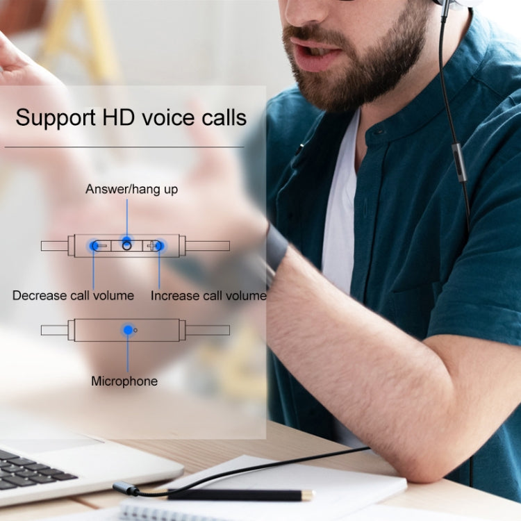 TA131-R1 USB-C / Type-C Male to 3.5mm AUX Male Earphone Adapter Cable with Wire Control, Cable Length: 1.2m (Grey)