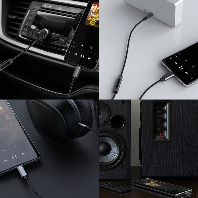 TA131-R1 USB-C / Type-C Male to 3.5mm AUX Male Earphone Adapter Cable with Wire Control, Cable Length: 1.2m (Grey)