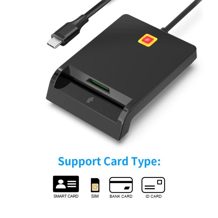 Rcoketek CR301 Type-C Plug Smart CAC Card Reader USB 2.0 Bank Card SIM Card Tax Reader  - Black