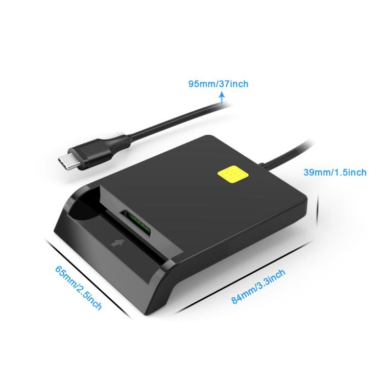Rcoketek CR301 Type-C Plug Smart CAC Card Reader USB 2.0 Bank Card SIM Card Tax Reader  - Black