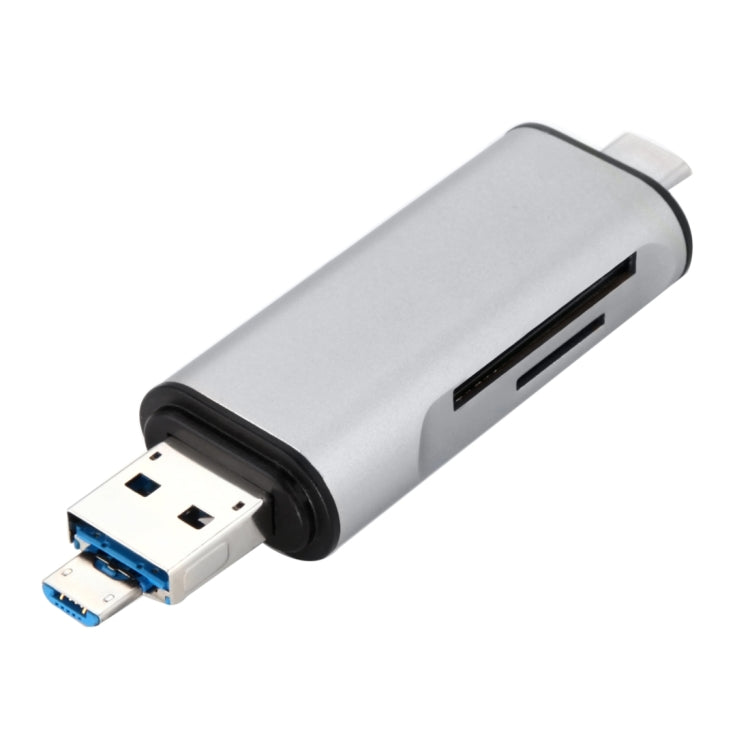 USB-C / Type-C 3.1 to USB 3.0 + Micro USB + SD(HC) + Micro SD Card Reader Adapter, For Galaxy S8 & S8 + / LG G6 / Huawei P10 & P10 Plus / Xiaomi Mi6 & Max 2 and other Smartphones(Silver)
