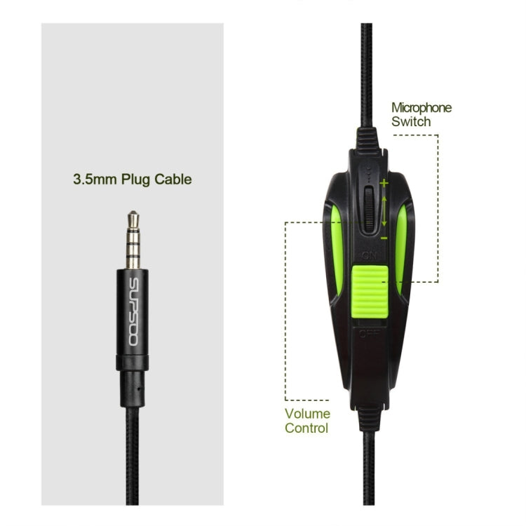SUPSOO G810 Stereo Gaming Headset Wired Music Headphone with Wire Control & Mic & 3.5mm 2 in 1 Audio Line for PC, Laptop